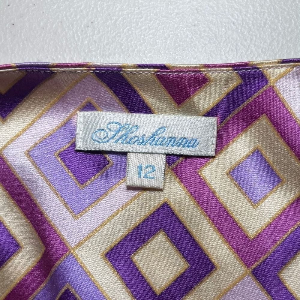 Shoshanna Silk Pink Purple Geometric Print Wrap Dress Sz 12 Sleeveless Lined - Picture 4 of 7